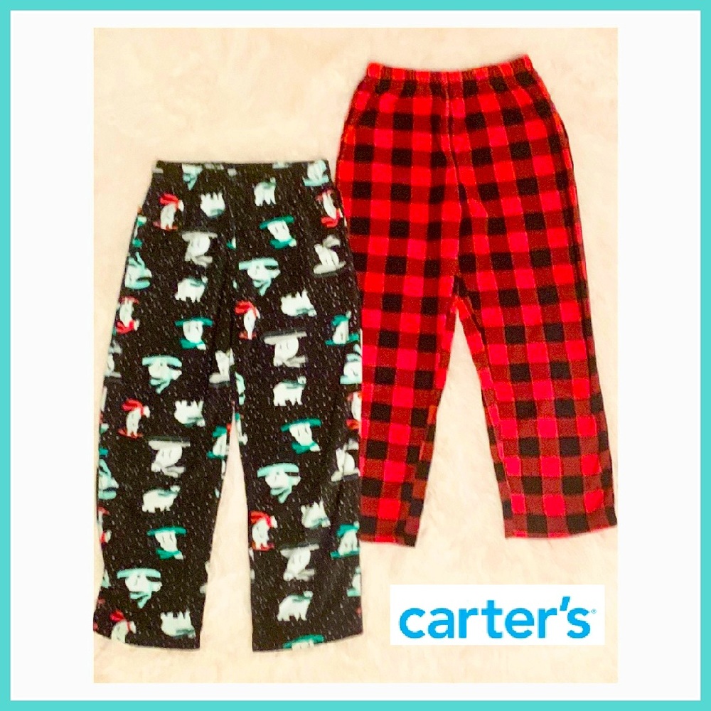 Carter Size 7 Fleece Cozy Warm Winter Pajamas Pajama pants Plaid Buffalo Holiday